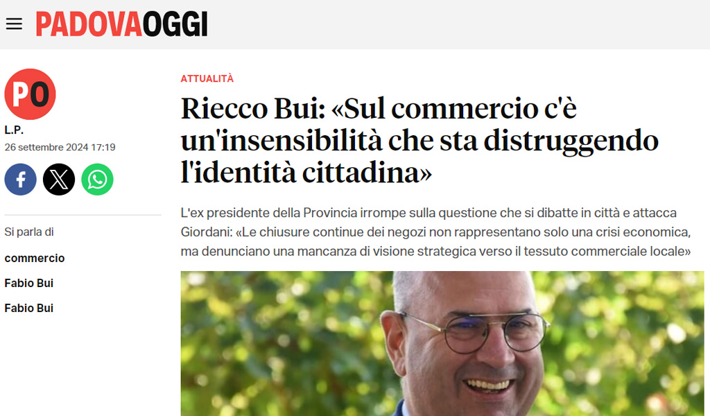 Riecco Bui: «Sul commercio c’è un’insensibilità che sta distruggendo l’identità cittadina»